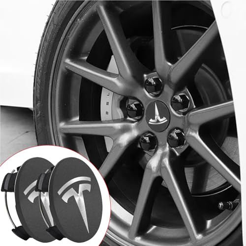 Knomix 4 Pack Exterior Decoration Wheel Center Cover for Tesla Model 3 Model Y,56mm Hubcaps Wheel Rim Cover Tesla Center Caps Hubcaps+20 Black Lug Nut Covers (Matte Grey+Silver Emblem) - Image 5