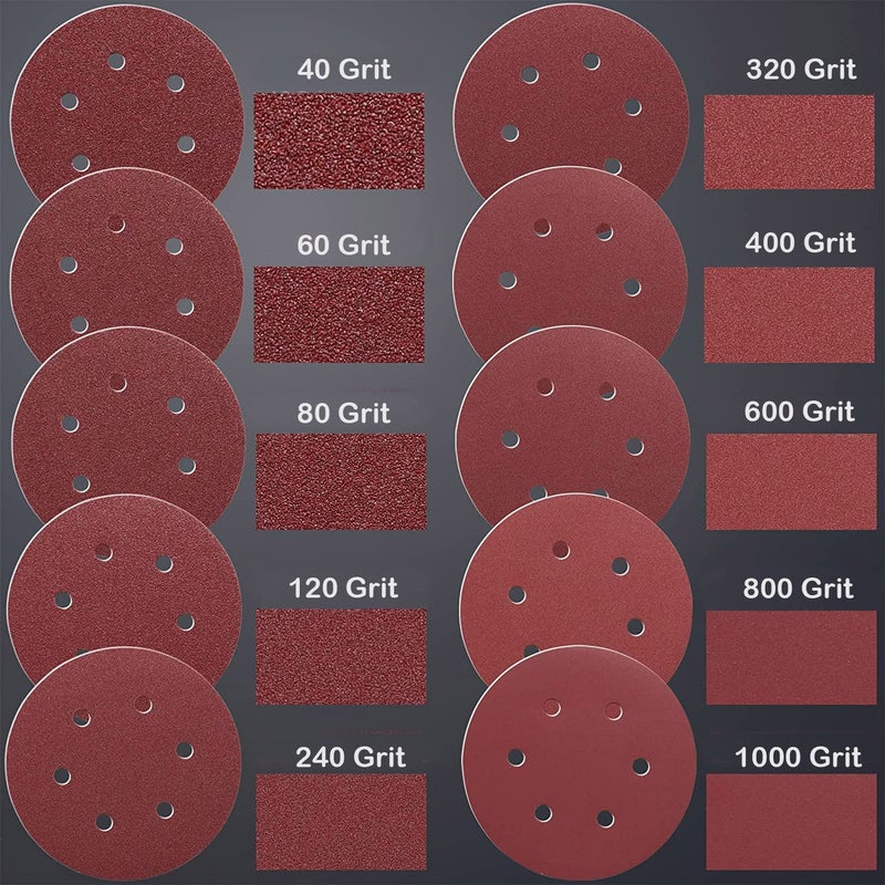 LESNIC Sanding Sheets,125mm Sanding Discs Pads Hook and Loop 40/60/80/100/120/180/240/320/400/800 Grits Sandpaper Sheet for Orbit Orbital Sander and All Oscillating Tools (80# x 50pcs) - Image 2
