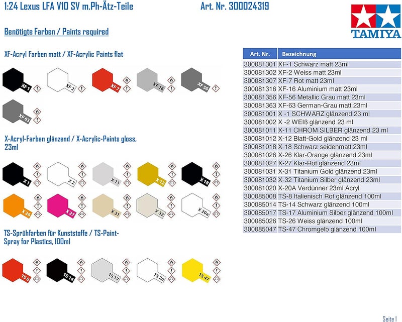 Tamiya طقم نموذج تاميا 24319 لكزس LFA V10 SV مع تفاصيل محفورة بالليزر، مقياس 1:24 - Image 2