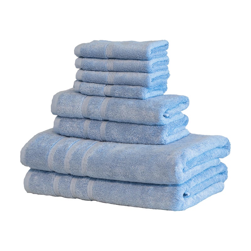 Mosobam Luxury Turkish 8pc Towel Set 30X58 16X30 13X13 Allure Blue 700 GSM Bamboo Viscose  Aegean Turkish Combed Cotton