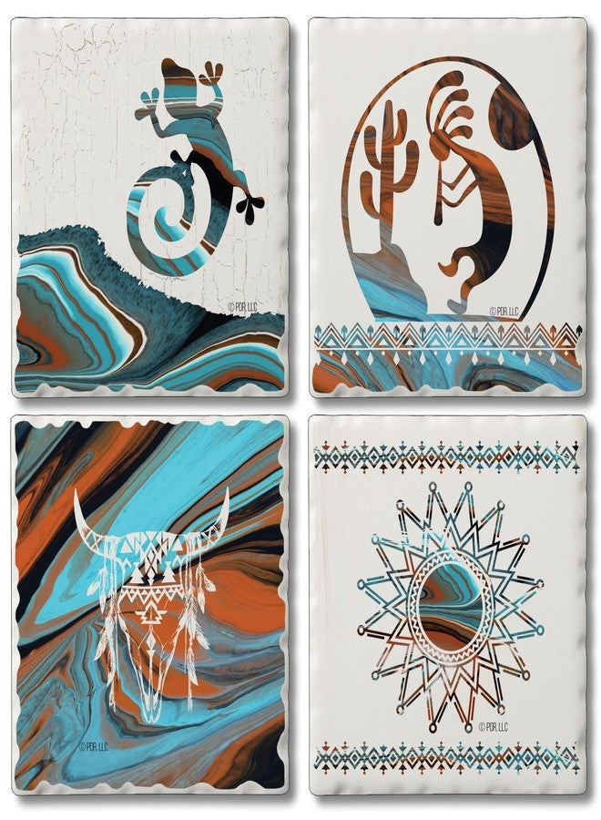 Counterart Thirstystone Southwest Fluidity 4-Pack Assorted Tumbled Tile Stone Coasters with Protective Cork Backing Manufactured in The USA Absorbent Easily Wipes Clean - Image 1