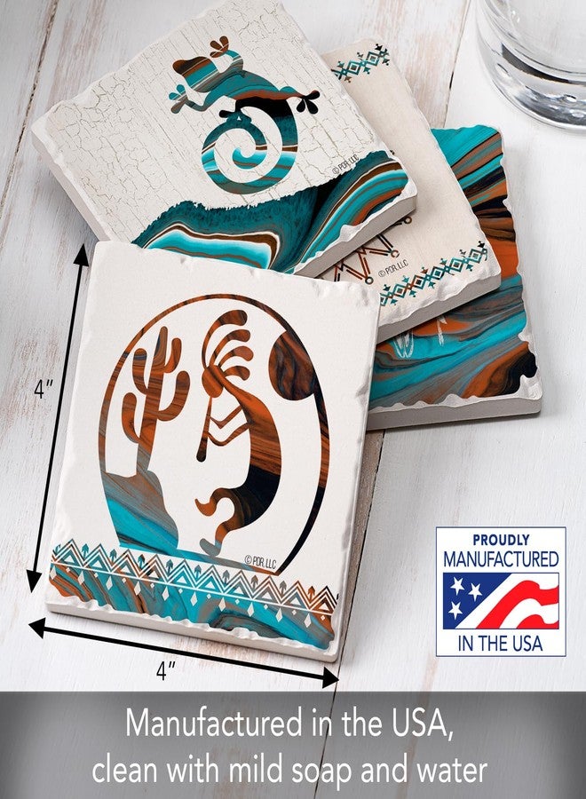 Counterart Thirstystone Southwest Fluidity 4-Pack Assorted Tumbled Tile Stone Coasters with Protective Cork Backing Manufactured in The USA Absorbent Easily Wipes Clean - Image 3