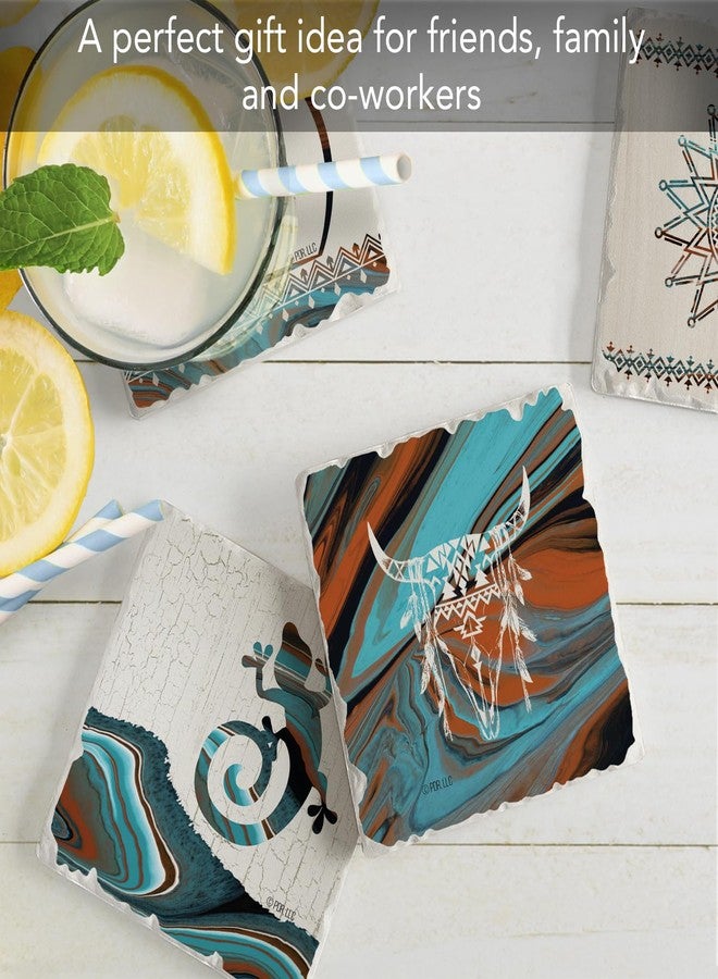 Counterart Thirstystone Southwest Fluidity 4-Pack Assorted Tumbled Tile Stone Coasters with Protective Cork Backing Manufactured in The USA Absorbent Easily Wipes Clean - Image 5
