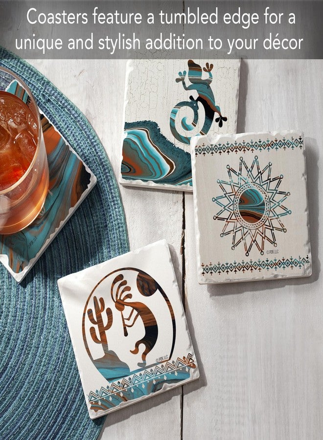 Counterart Thirstystone Southwest Fluidity 4-Pack Assorted Tumbled Tile Stone Coasters with Protective Cork Backing Manufactured in The USA Absorbent Easily Wipes Clean - Image 2