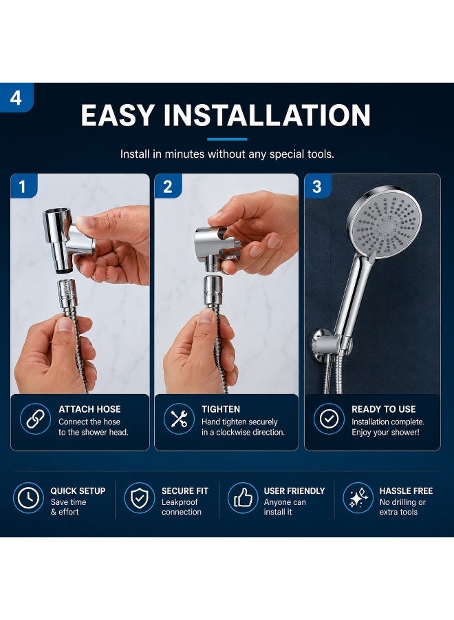 Lukadah Premium High-Pressure Handheld Shower Head Set with Stainless Steel Hose & Wall Holder – Universal Bathroom Shower Spray Gun with Easy Installation, Water Saving Rain Shower Head for Home, Bathroom - Image 4