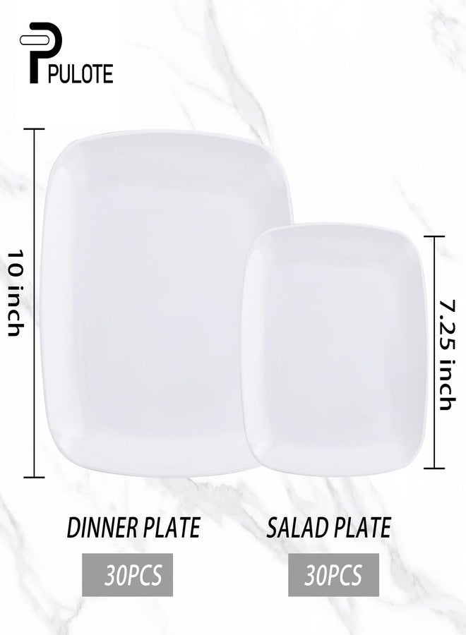 PULOTE 60PCS White Square Plastic Plates Disposable - Heavy Duty Party Plates Include 30 Dinner Plates,30 Dessert Plates for Parties&Weddings - Image 2