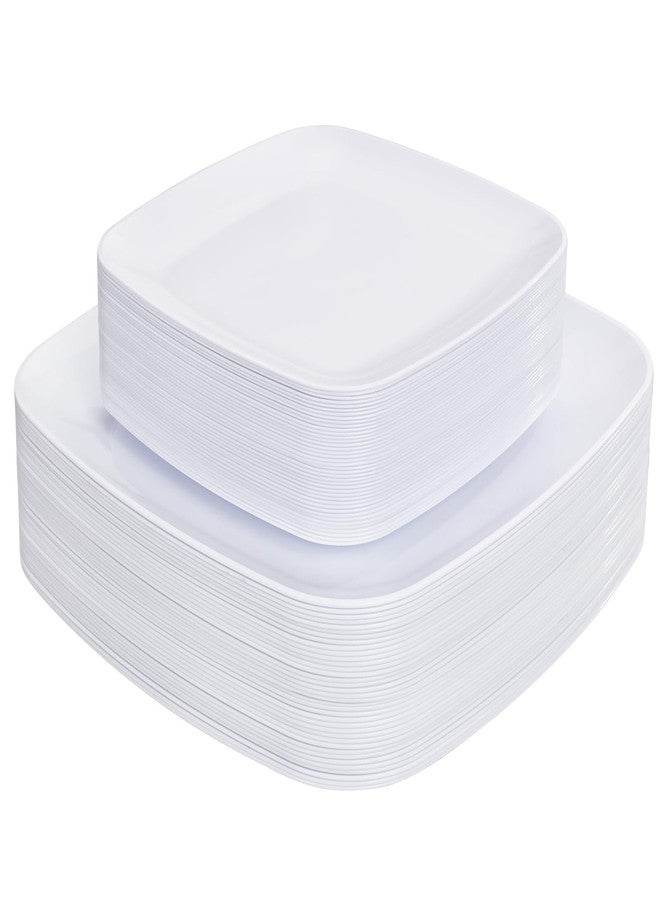 PULOTE 60PCS White Square Plastic Plates Disposable - Heavy Duty Party Plates Include 30 Dinner Plates,30 Dessert Plates for Parties&Weddings - Image 1