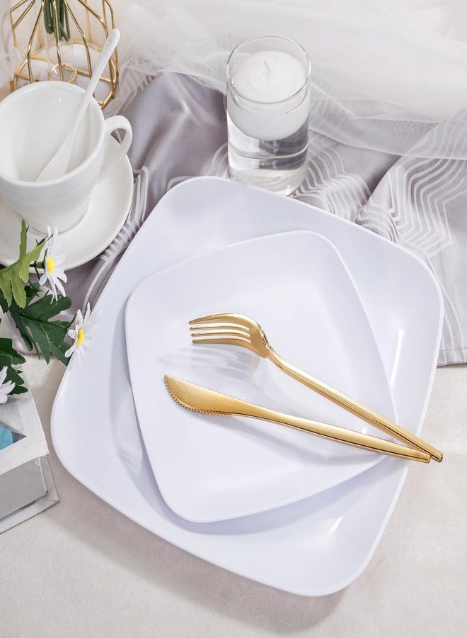 PULOTE 60PCS White Square Plastic Plates Disposable - Heavy Duty Party Plates Include 30 Dinner Plates,30 Dessert Plates for Parties&Weddings - Image 3