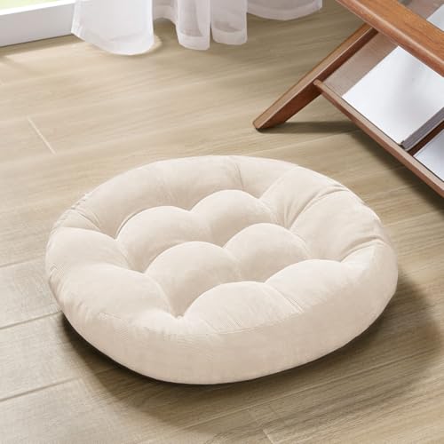 Degrees of Comfort Meditation Floor Pillow, Round Large Pillows Seating for Adults, Tufted Corduroy Cushion for Living Room Tatami, Beige 22 Inch - Image 1