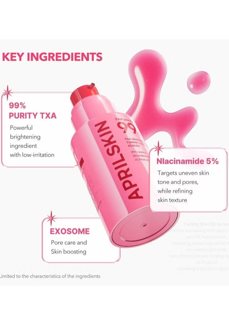 أبريل سكين APRILSKIN TXA Niacinamide Toning Shot 99 Spicule Facial Serum｜مصل تعزيز الجلد｜حمض تراناكساميك عالي النقاء بنسبة 99٪ 3٪ + نياسيناميد بنسبة 5٪ لغمة الجلد غير المتساوية، العناية بالمسام｜العناية بالبشرة الكورية｜1.01 فلور أوقية. - Image 3