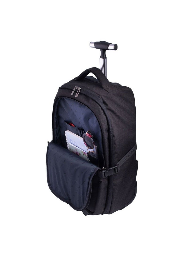 L'AVVENTO Laptop Trolley Backpack Bag Up to 15.6" Laptop , Nylon and PU Material with Multi Pockets and Wheel Cover, And Strasp holder - Black - Image 2