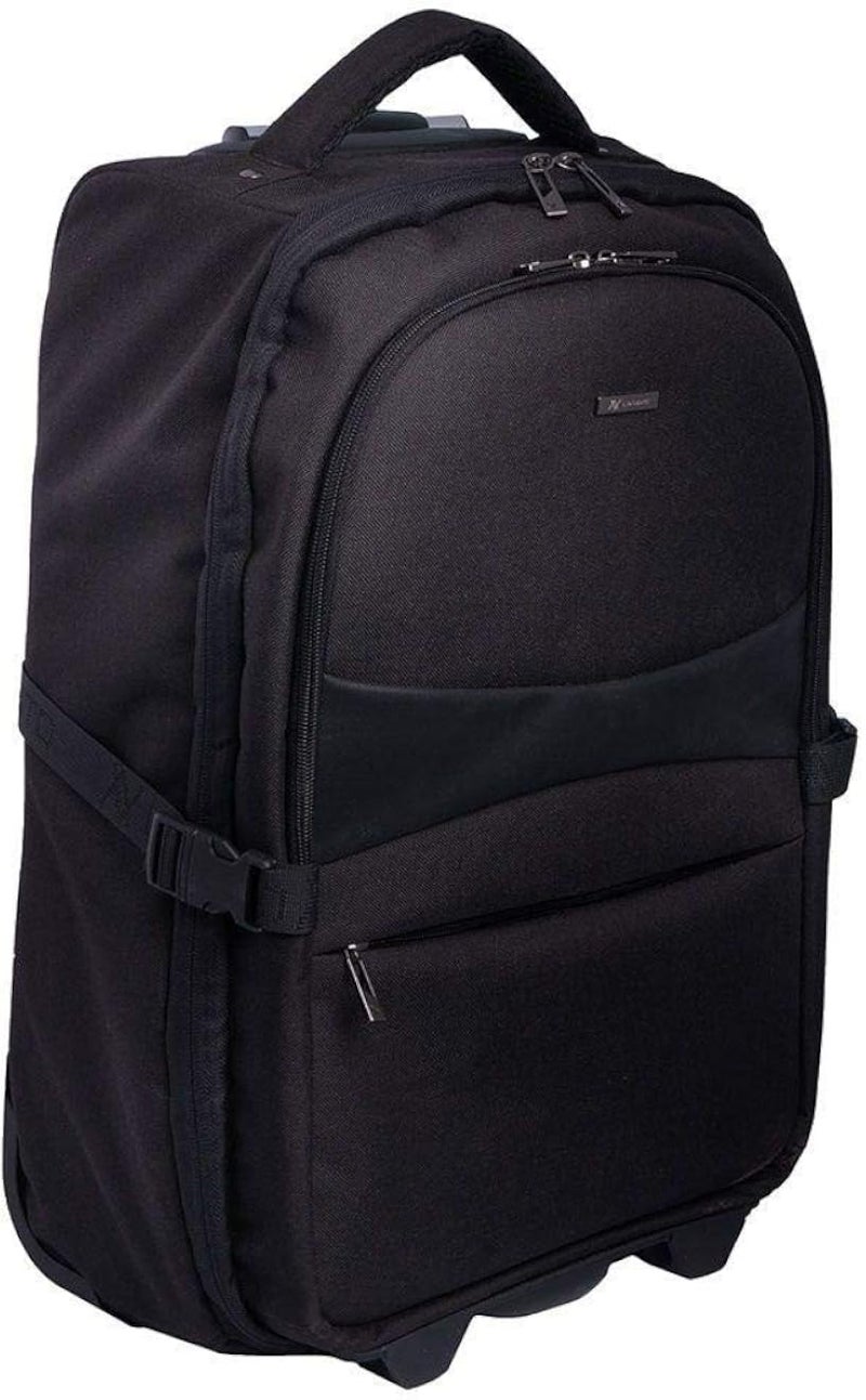 L'AVVENTO Laptop Trolley Backpack Bag Up to 15.6" Laptop , Nylon and PU Material with Multi Pockets and Wheel Cover, And Strasp holder - Black - Image 1