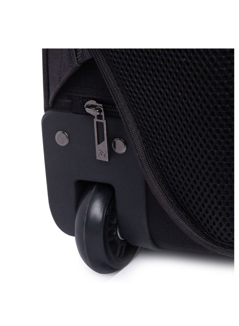 L'AVVENTO Laptop Trolley Backpack Bag Up to 15.6" Laptop , Nylon and PU Material with Multi Pockets and Wheel Cover, And Strasp holder - Black - Image 3