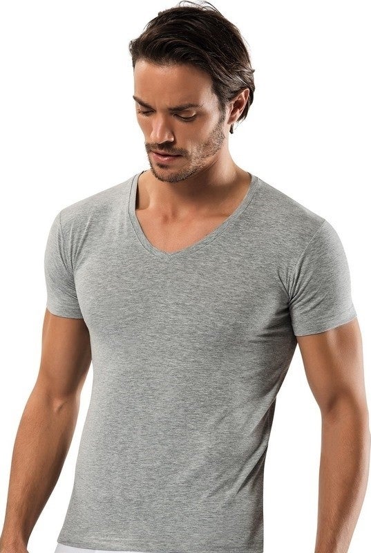 Tutku 3 Pack Men's Short Sleeve V-Neck Undershirt Gray