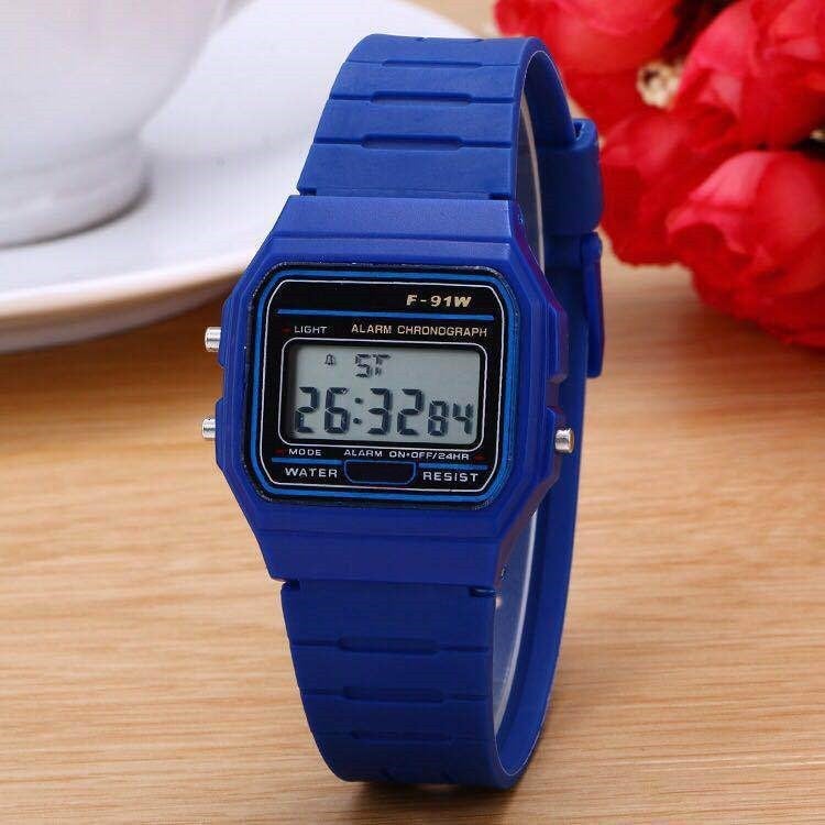 LED electronic watch WR F91W steel belt A159 Harajuku wind card custom wholesale gift watchSilica gel dark blue Silica gel dark blue