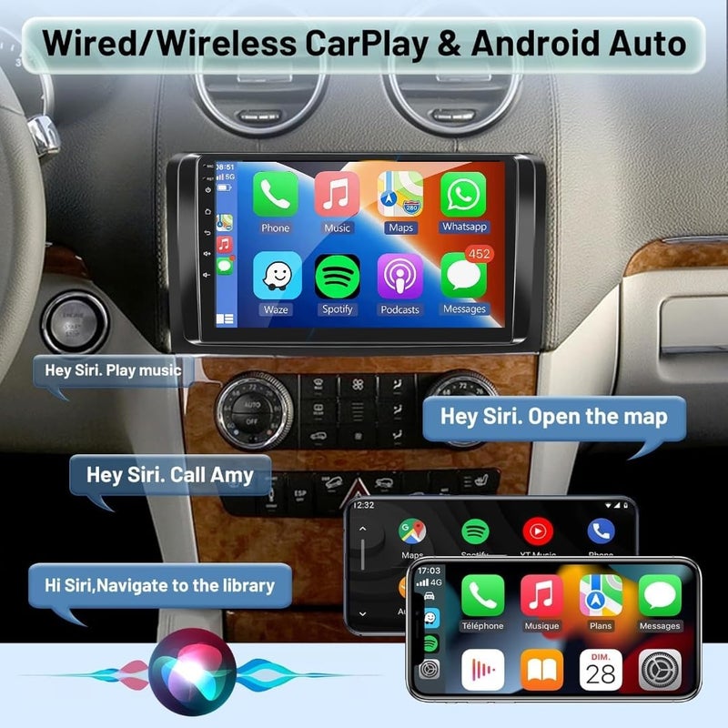 Vierex Fit Mercedes ML GL Car Stereo ML GL Class Android Screen 2005-2011, Wireless CarPlay, Android Auto, GPS Navigation, BT,DSP AHD Camera (8GB RAM 128GB ROM Carplay) - Image 3