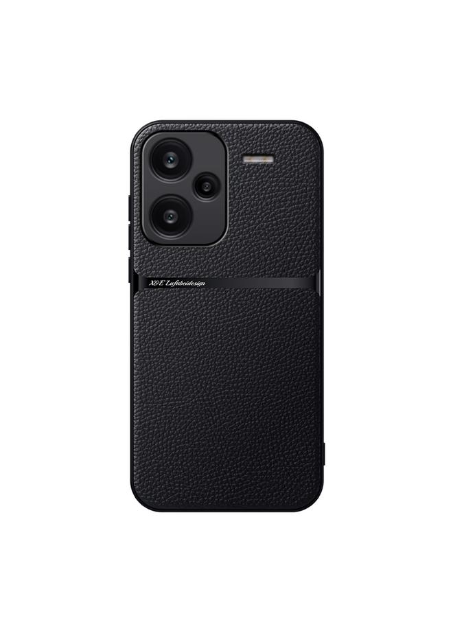 جراب هاتف Redmi Note 13 Pro+ 5G Global Litchi Leather Magnetic Cover Full-cover مضاد للصدمات (أسود)