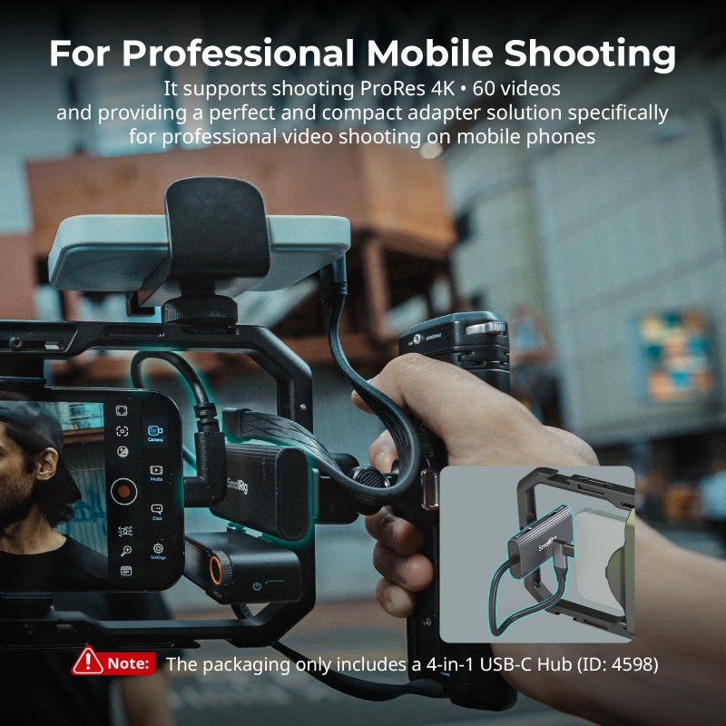 SmallRig 4-in-1 USB-C Hub with a Cold Shoe Mount, Type- C Multiport Hub with PD 100W / USB-C 3.1/2.0 with Audio Adapter x 2, for Mobile Shooting of ProRes Videos at 4K 60fps - 4598 - Image 3