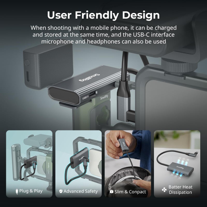 SmallRig 4-in-1 USB-C Hub with a Cold Shoe Mount, Type- C Multiport Hub with PD 100W / USB-C 3.1/2.0 with Audio Adapter x 2, for Mobile Shooting of ProRes Videos at 4K 60fps - 4598 - Image 4