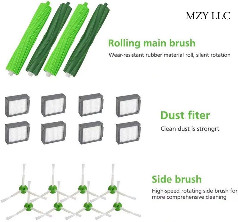 MZY LLC Replacement Parts for iRobot Roomba i7 i7+ i2 i3 i3+ i4 i4+ i6 i6+ i8 i8+/Plus j7 j7+ E5 E6 E7, I, E & J Series Vacuum Cleaner, 2 Set Rubber Brushes, 8 HEPA Filters and 8 Side Brushes - Image 2