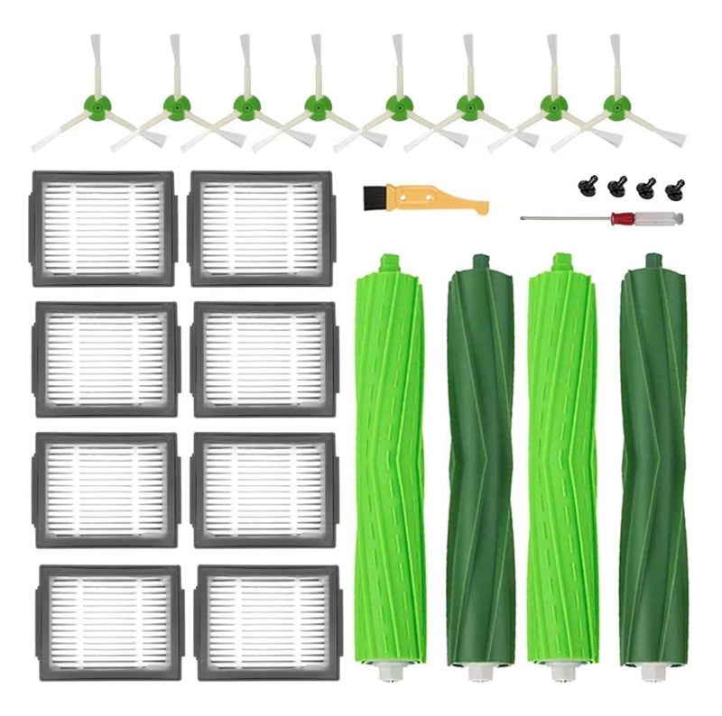 MZY LLC Replacement Parts for iRobot Roomba i7 i7+ i2 i3 i3+ i4 i4+ i6 i6+ i8 i8+/Plus j7 j7+ E5 E6 E7, I, E & J Series Vacuum Cleaner, 2 Set Rubber Brushes, 8 HEPA Filters and 8 Side Brushes - Image 1