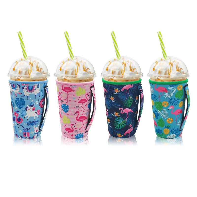 AJLTPA 4Pack Reusable Iced Coffee Sleeve Insulator Sleeves for Cold Drinks Beverages Neoprene Cup Holder With Handle for Most Coffee Fits 3032 Oz Large Cups Tie dye with Handle 