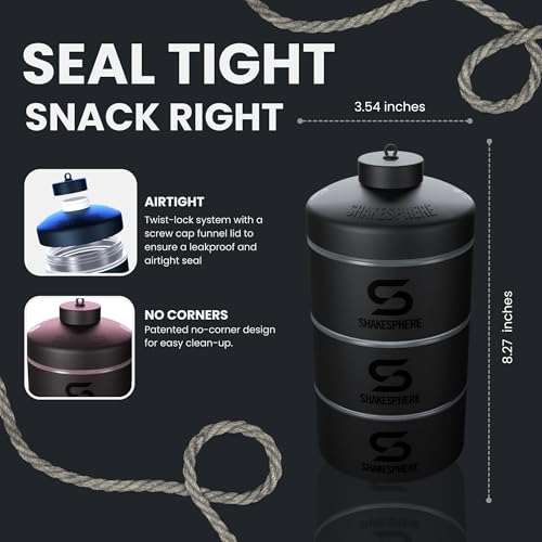 SHAKESPHERE Stackable Snack Containers - Leak-Resistant Travel Snack Container for Supplements, Protein, Nuts - 3 Twist-Lock Cups - Portable Food Storage for Gym, Office, Lunch, & School - Frosted - Image 3