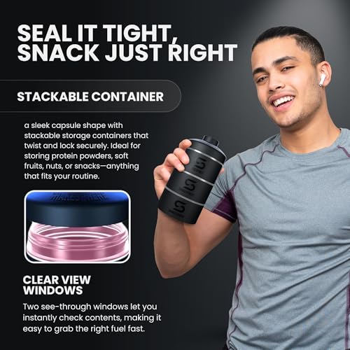 SHAKESPHERE Stackable Snack Containers - Leak-Resistant Travel Snack Container for Supplements, Protein, Nuts - 3 Twist-Lock Cups - Portable Food Storage for Gym, Office, Lunch, & School - Frosted - Image 2
