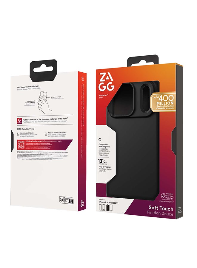 ZAGG iPhone 17 Pro Case – Manhattan Snap MagSafe Compatible Slim Protective Silicone Cover with Graphene Strength & 13 ft Drop Protection – Flood Black - Image 2