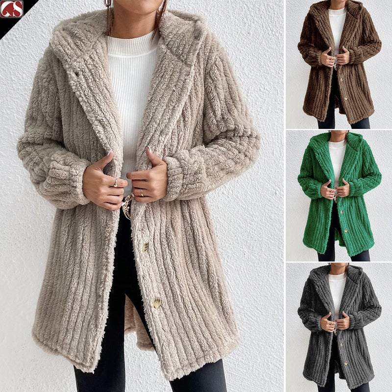 Women's Rabbit Fur Hooded Open Front Long Coat - Image 1