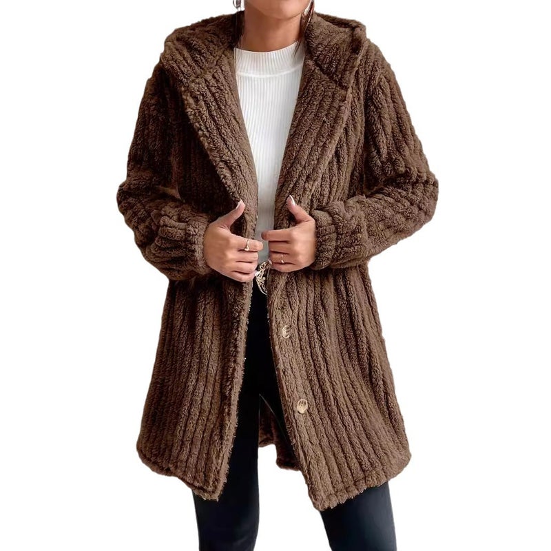 Women's Rabbit Fur Hooded Open Front Long Coat - Image 5