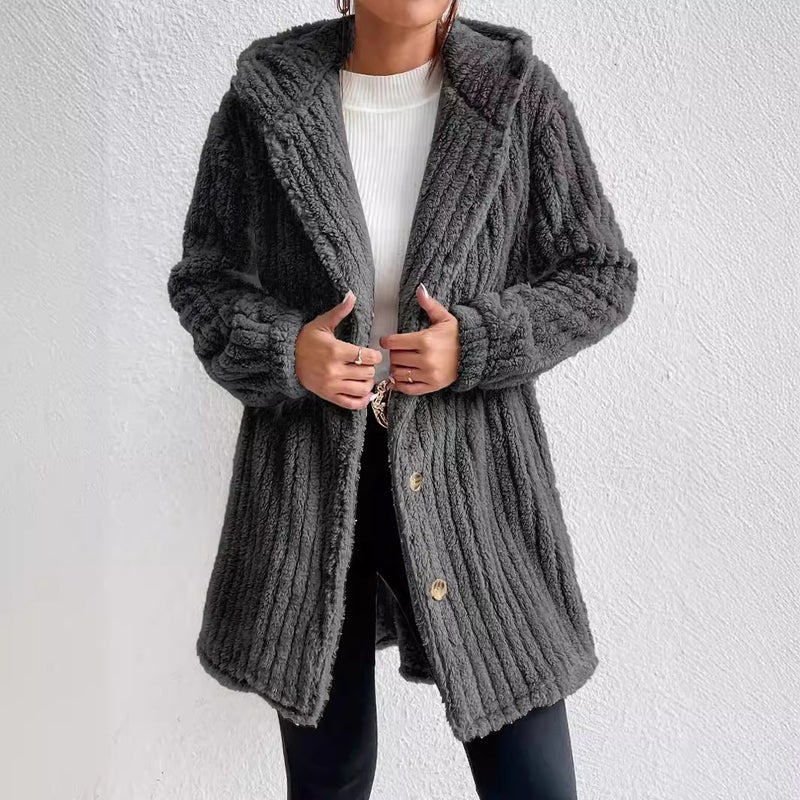 Women's Rabbit Fur Hooded Open Front Long Coat - Image 4