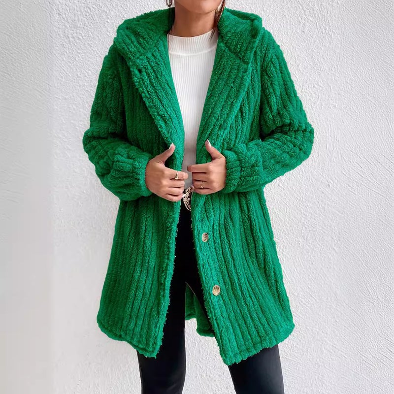 Women's Rabbit Fur Hooded Open Front Long Coat - Image 2