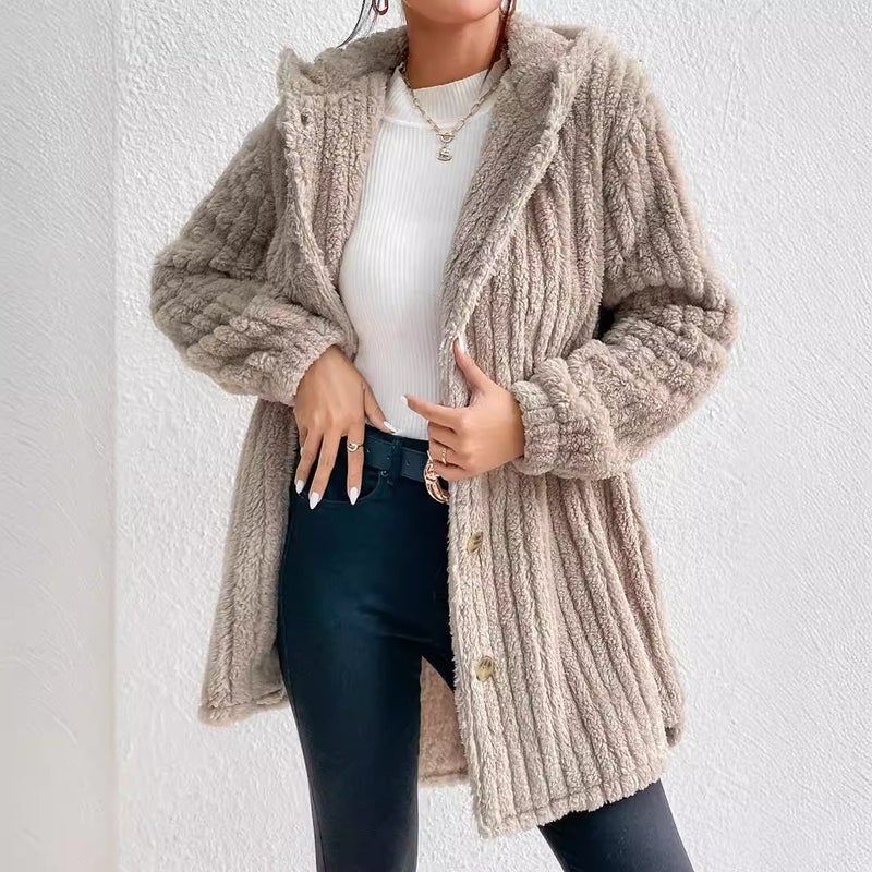 Women's Rabbit Fur Hooded Open Front Long Coat - Image 3