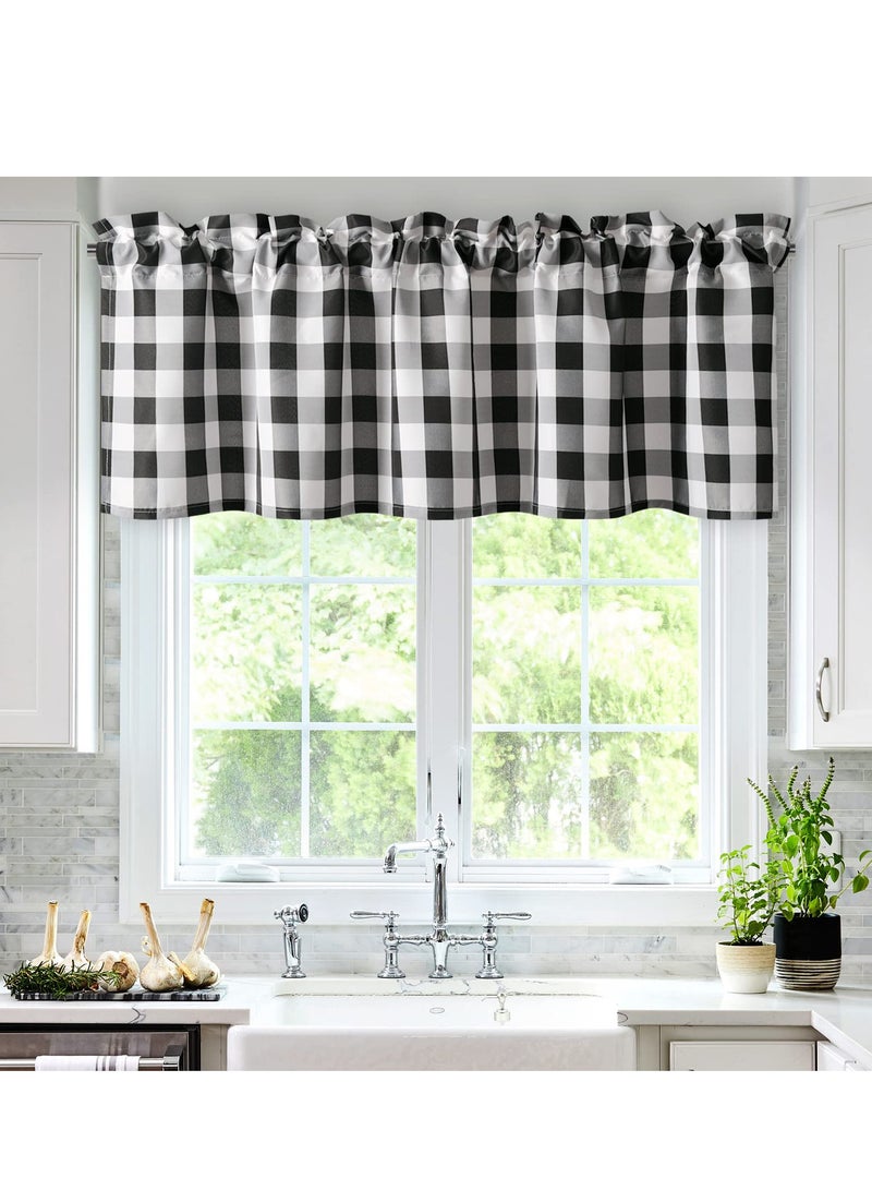 Excefore Buffalo Check Valance Window Curtains, 52 x 18 Inches Length, Semi Sheer Checkered Rod Pocket Valance Black and White Plaid for Bedroom Living and Dining Room - Image 1