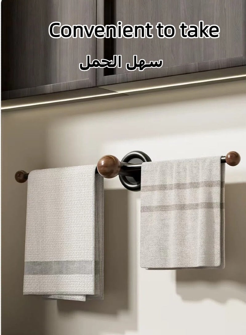 60 سم الفضاء الألومنيوم + جوز الخشب لا حفر منشفة بار، ضوء الموضة الفاخرة حمام ومطبخ منشفة حامل، الجدار المنشفة رف للحمام، المطبخ، غرفة النوم - Image 4