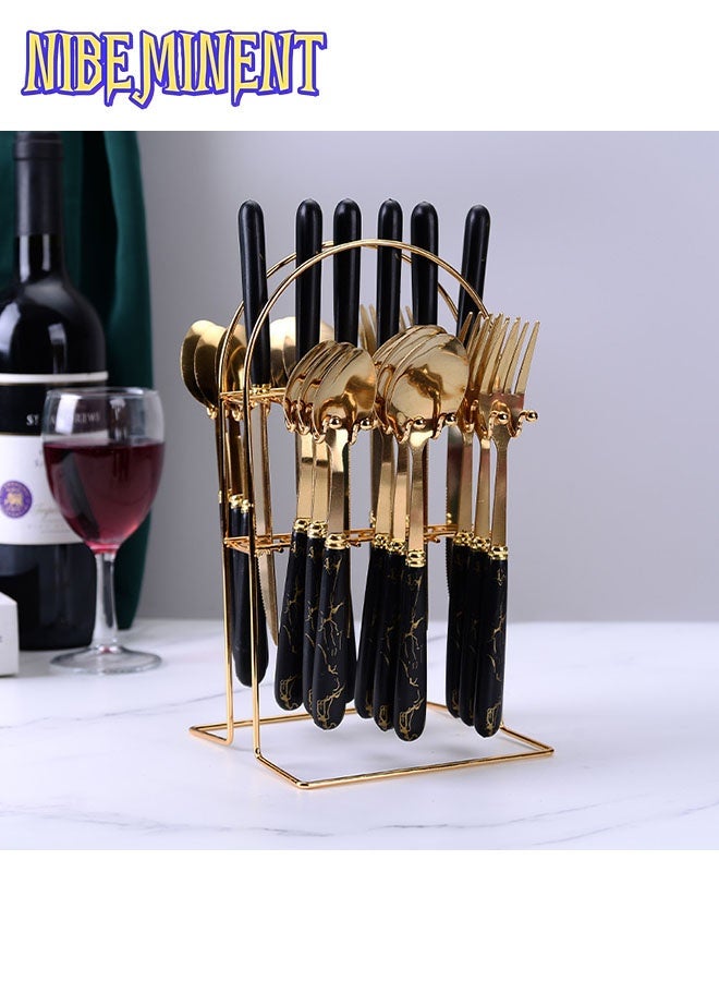 NIBEMINENT 24 Pcs Flatware Set Stainless Steel Knives Forks Spoons Cutlery Set Service for 6 Kitchen Utensil Tableware Set  - Image 1