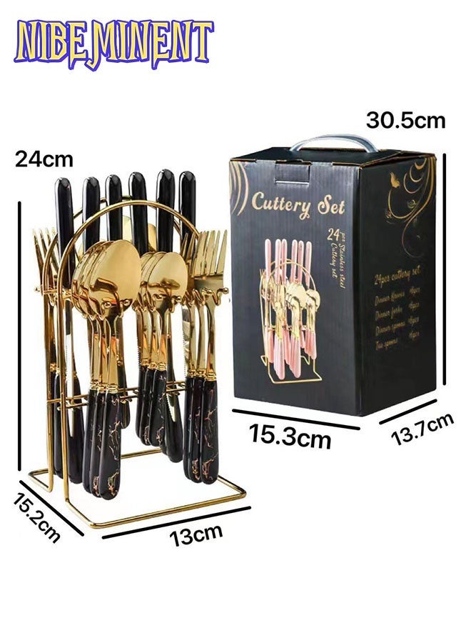 NIBEMINENT 24 Pcs Flatware Set Stainless Steel Knives Forks Spoons Cutlery Set Service for 6 Kitchen Utensil Tableware Set  - Image 2