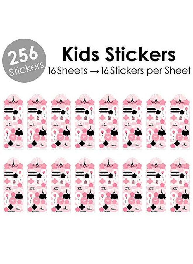 Big Dot of Happiness Paris Ooh La La Paris Themed Birthday Party Favor Kids Stickers 16 Sheets 256 Stickers  - Image 2