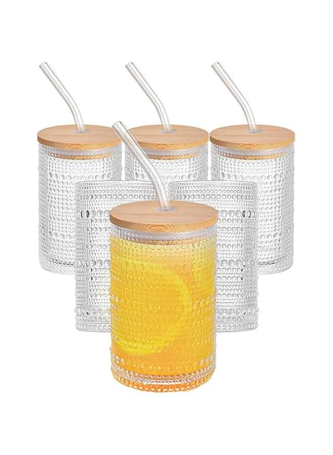 هوكور اي بين مجموعة من 4 اكواب هاي بول من هوبنيل: اكواب زجاجية مزخرفة بالخرز مع اغطية وماصات - مثالية للكوكتيلات والمارجريتا والبيرة والعصير، شفاف - Image 2