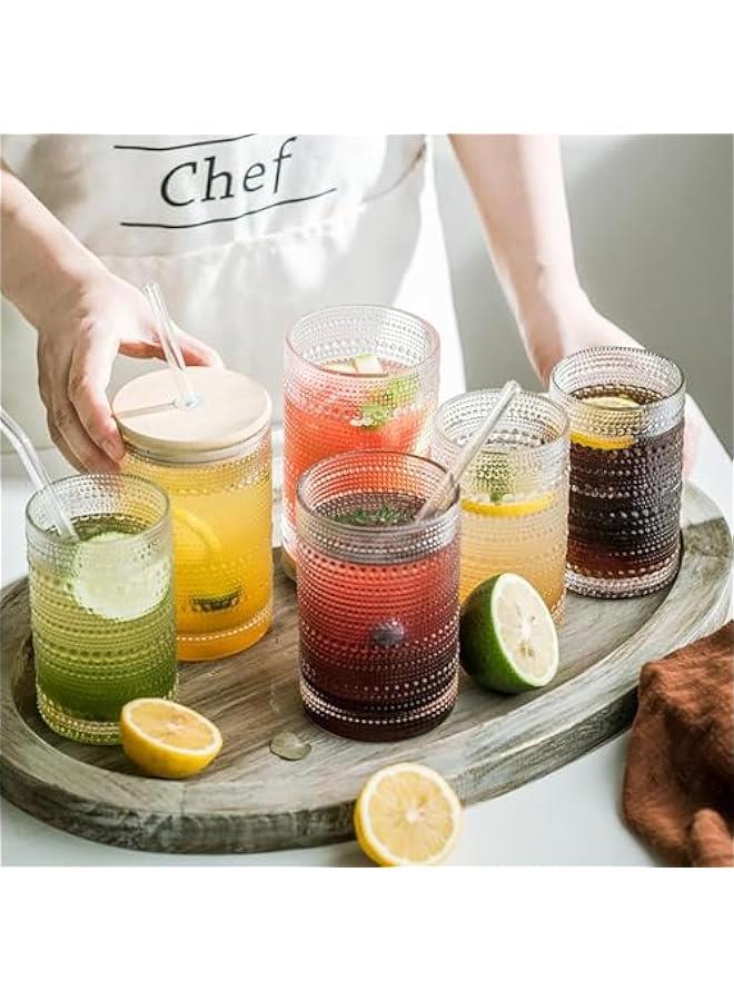 هوكور اي بين مجموعة من 4 اكواب هاي بول من هوبنيل: اكواب زجاجية مزخرفة بالخرز مع اغطية وماصات - مثالية للكوكتيلات والمارجريتا والبيرة والعصير، شفاف - Image 3