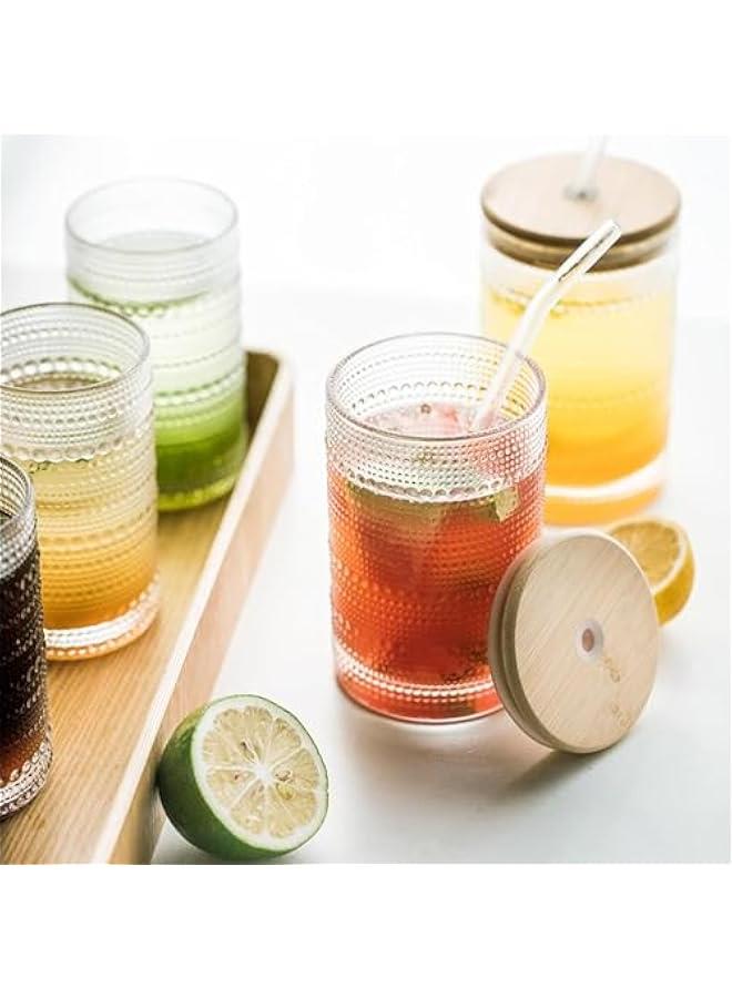 هوكور اي بين مجموعة من 4 اكواب هاي بول من هوبنيل: اكواب زجاجية مزخرفة بالخرز مع اغطية وماصات - مثالية للكوكتيلات والمارجريتا والبيرة والعصير، شفاف - Image 4