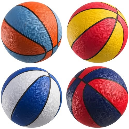 PlayBolt Rubber Mini Basketballs 7 Inch Size 3 Pack of 4 Pool Basketball for Kids in Assorted Colors Indoor Outdoor Boys Girls for Small Hoops Game Prizes Arcade Games wPump - Image 1