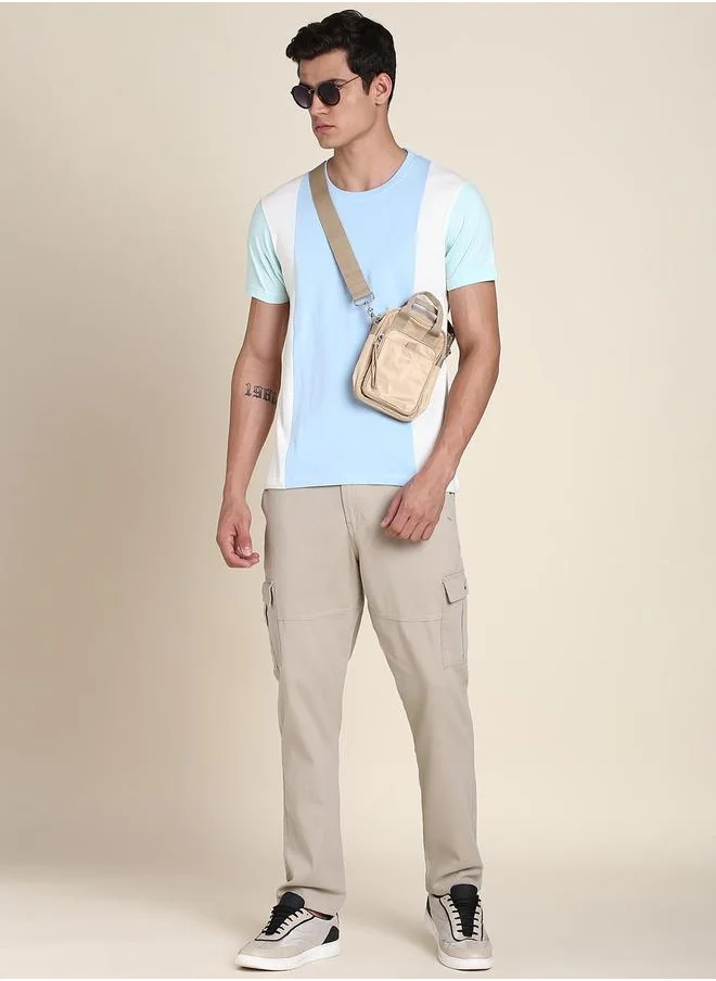 Dennis Lingo Beige Slim Fit Solid Trouser for Men - Cotton Blend, Full Length, Button & Zip, Mid Rise, Casual,