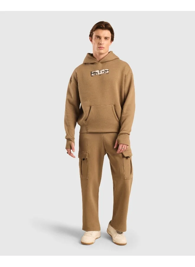 Musclemind brown Men's Cloud Ease Oversized Drop Shoulder Fleece Hoodie for Men | Best Price UAE