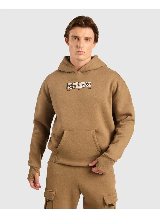 Musclemind brown Men's Cloud Ease Oversized Drop Shoulder Fleece Hoodie for Men | Best Price UAE