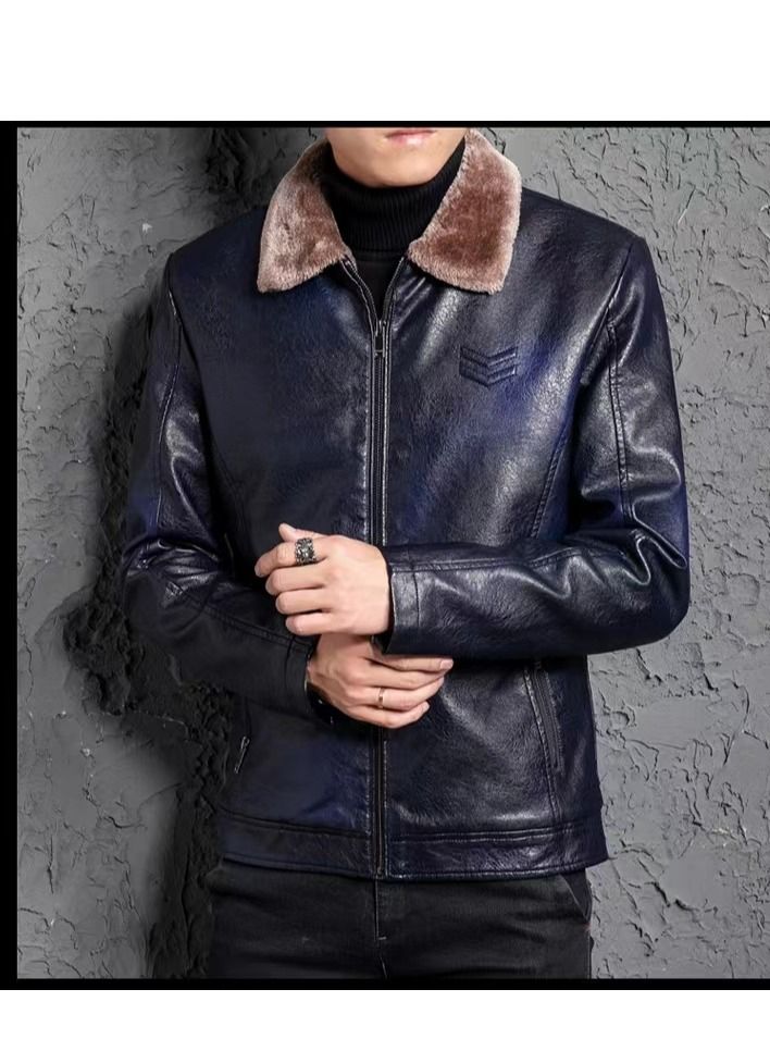 Loquat New Men's Fur One-piece Lapel Leather Jacket  - Image 2