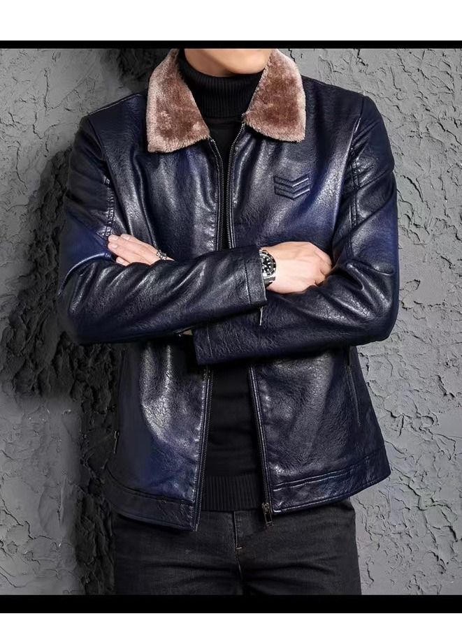 Loquat New Men's Fur One-piece Lapel Leather Jacket  - Image 1