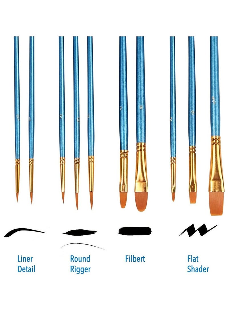 Excefore 20-Piece Round Pointed Tip Brush Set Blue, Acrylic Paint Brushes Set, Artist Paintbrushes Nylon Hair Brushes for Oil Watercolor Painting, Face Body Model Paint - Image 2