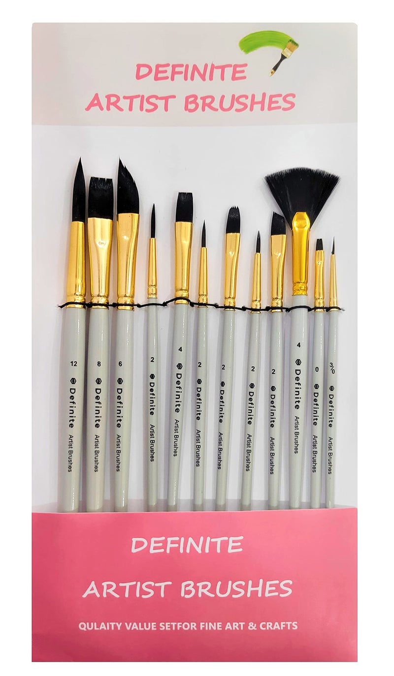 Definite Art Synthetic Bristles Medium Wooden Handle Mix Hobby Brush Set (Pack of 12 Brushes) (Stripliner, Flat, Filbert, Round, Dagger, Fan,) - Image 4